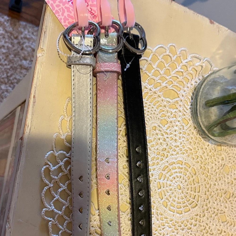 Stylish Pink and Silver Heart-Patterned Belts